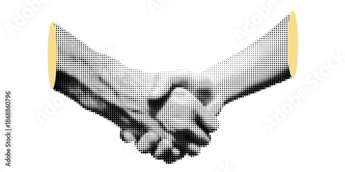 Halftone. Human hand gestures, greeting, vintage collage style, black and white halftone texture, retro comic book style with bold dotted texture. High contrast black and white image isolated on white
