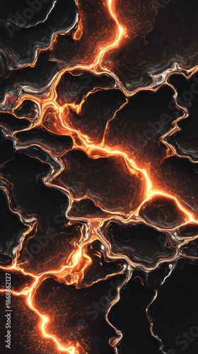 Glowing Lava Veins Across Dark Rock Surface: Fiery Orange Cracks, Dynamic Lines, and Energetic Abstract Texture for Dramatic Visuals in Design, Advertising, and Stock Photography