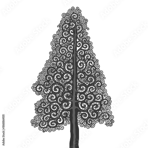 Stylised pine tree illustration; floral conifer icon

