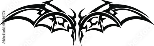 Highly detailed symmetrical tribal bat wing design with intricate patterns and sharp edges