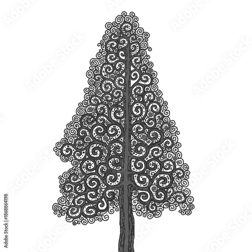 Stylised pine tree illustration; floral conifer icon
