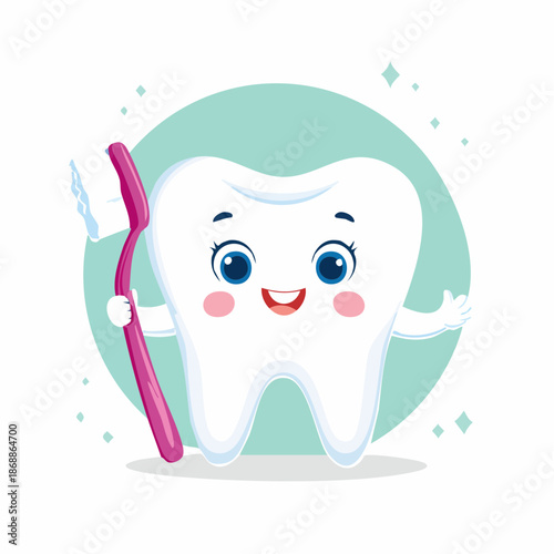 歯と歯ブラシのかわいいキャラクターベクター