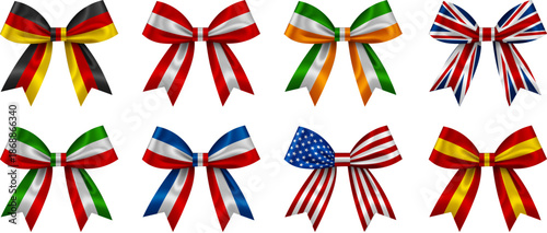 set of decorative bows ribbons with nations flags colors