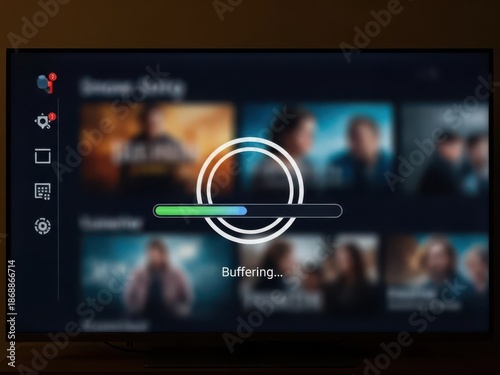 A buffering video stream interrupts the viewing experience on a smart television screen