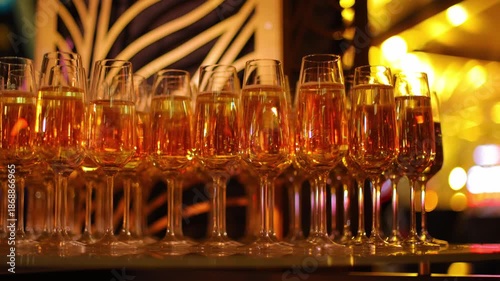 Champagne glasses in a luxurious setting.  Social events, New Year's Eve, wedding
