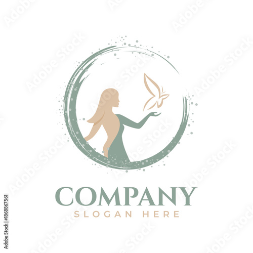 Silhouette women with butterfly in hand on the white background