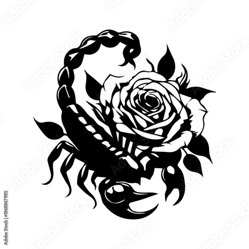 Scorpion with Rose Vector Art, Dangerous Beauty SVG