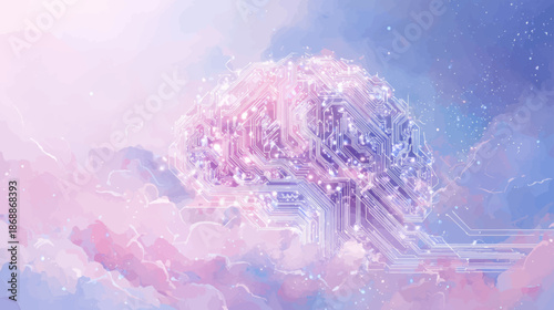 Glowing Digital Brain Formed From Neural Circuits Floating in Cosmic Space Illustrating Intelligence, Neuroscience, and Innovation Concepts