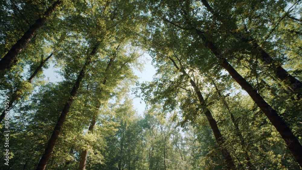 Fototapeta premium Forest canopy with sky and sunlight