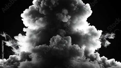 Dramatic Black and White Explosion of Smoke and Dust on a Dark Background.