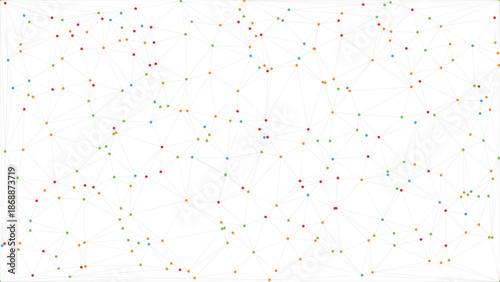 Abstract Multicolored Network Connection Mesh with Rainbow Dots and Geometric Line Pattern and Vector Illustration