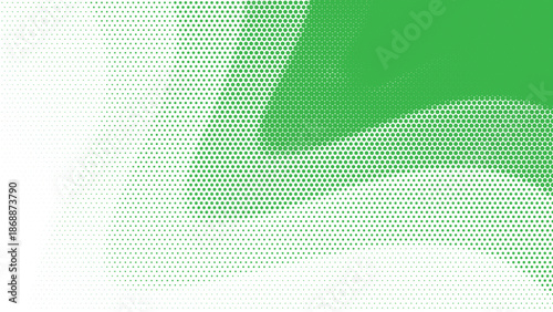 Abstract Green Halftone Dot Wave Gradient Background with Organic Flowing Curve Pattern and Vector Illustration