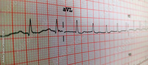 Bild auf Leinwand clinical ECG lead aVL rhythm strip displaying cardiac electrical activity and waveform patterns, used for cardiology diagnosis, heart monitoring, and medical education