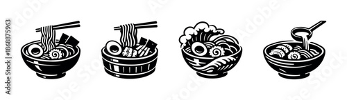 Noodle and ramen vector icons set. asian cuisine and japanese food symbols