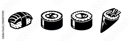 Sushi and japanese cuisine vector icons set. food and restaurant symbols