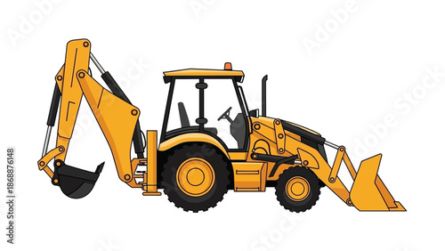 Yellow Backhoe Loader Heavy Construction Equipment.