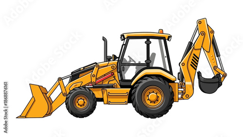 Yellow Backhoe Loader Heavy Construction Equipment.