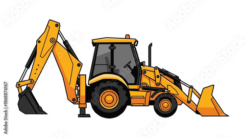 Yellow Backhoe Loader Heavy Construction Equipment.