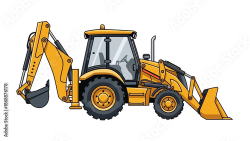 Yellow Backhoe Loader Heavy Construction Equipment.