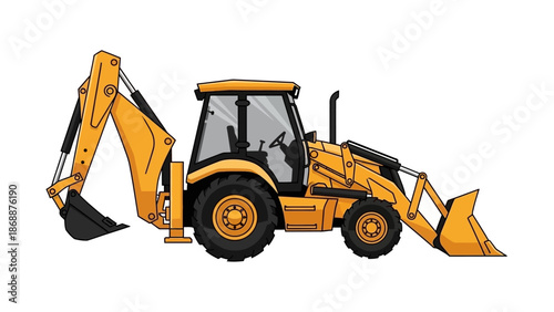 Yellow Backhoe Loader Heavy Construction Equipment.