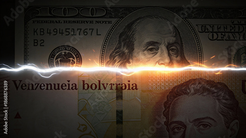 Fotografía Economic Crisis Concept: US Dollar vs Venezuelan Bolivar Currency Clash with Dra