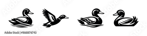 Duck vector icons set: bird symbols, waterfowl illustrations