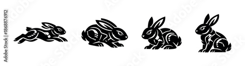 Animal silhouette vector icons set. wildlife rabbit and hare symbols