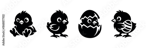 Cute chicks vector icons set. cartoon baby birds and animal symbols