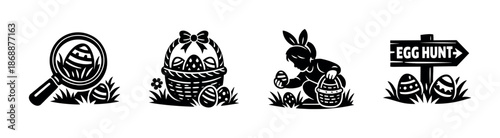 Easter celebration vector icons set. holiday, egg hunt, spring symbols