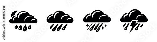 Weather vector icons set: storm, cloud, and rain symbols for design