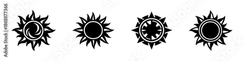Sun and solar vector icons set. brightness and energy symbols