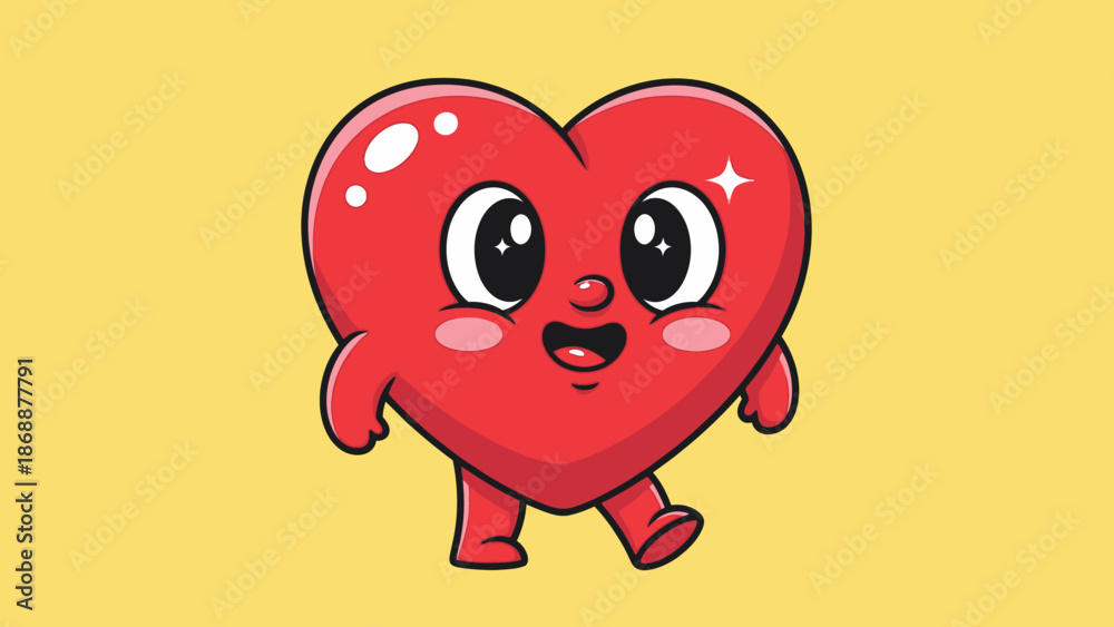 Fototapeta premium Cute Red Heart Character with Sparkling Eyes and Happy Expression.