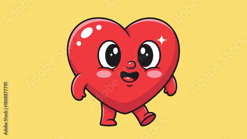 Cute Red Heart Character with Sparkling Eyes and Happy Expression.