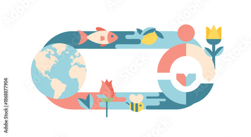 Abstract Geometric Banner of Earth and Biodiversity in Flat Vector Style