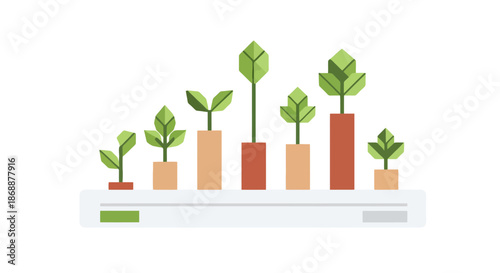 Geometric plant growth bar chart flat illustration