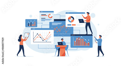 Business Team Working on Data Analysis and Financial Charts