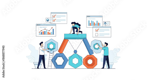 Business Team Building Project Structure with Data Analysis Screens