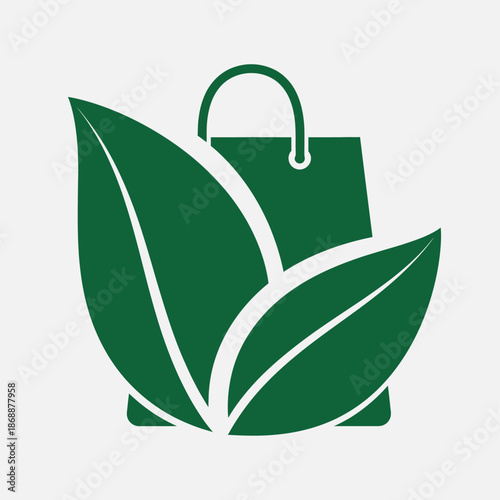 Eco-Friendly Shopping Bag and Leaf Icon Vector Design