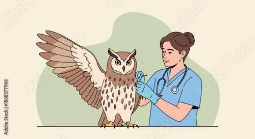 Veterinarian Administering Treatment or Vaccination to a Wild Owl