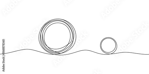 A minimalist line drawing of two circles on a wavy line