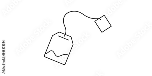 A simple line drawing of a tea bag with a string