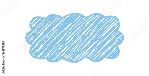 Groovy blue scallop border with retro crayon sketched frame. Playful bubble sketch as y2k background, chalk graphic and shading style add vintage mood for modern creative layouts.