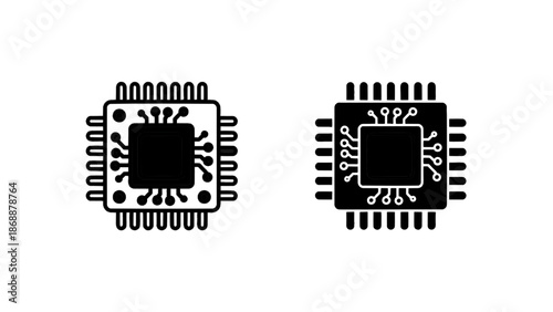 Vector illustration of modern microchips and integrated circuits for electronic technology on transparent background