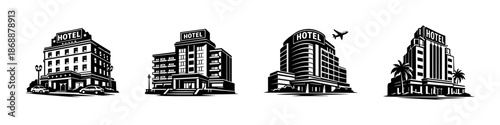 Hotel and hospitality vector icons set. accommodation and lodging symbols