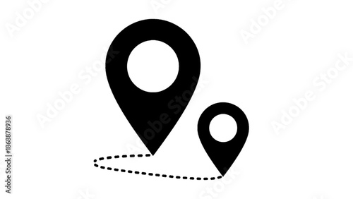 Vector illustration of two location map pins connected by a dotted line, symbolizing a journey or route, on transparent background