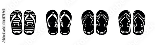 Summer flip flop vector icons set. beach footwear, sandal silhouettes