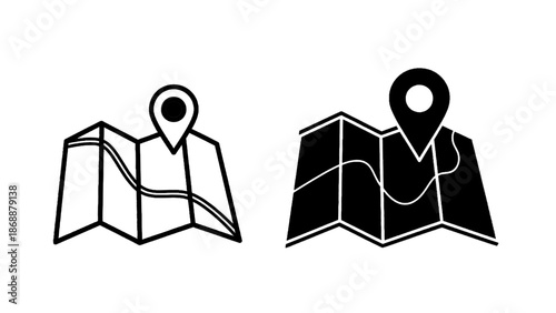 Vector illustration of map location pin icon set for travel, on transparent background