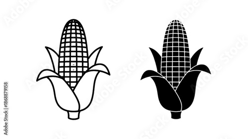 Vector illustration of, on transparent background, maize icon set, outline and solid styles included
