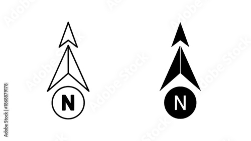 Vector illustration of a modern north arrow compass icon set, on transparent background, for navigation
