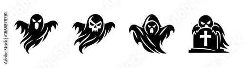 Halloween ghosts vector icons set. spooky and eerie symbols for decoration